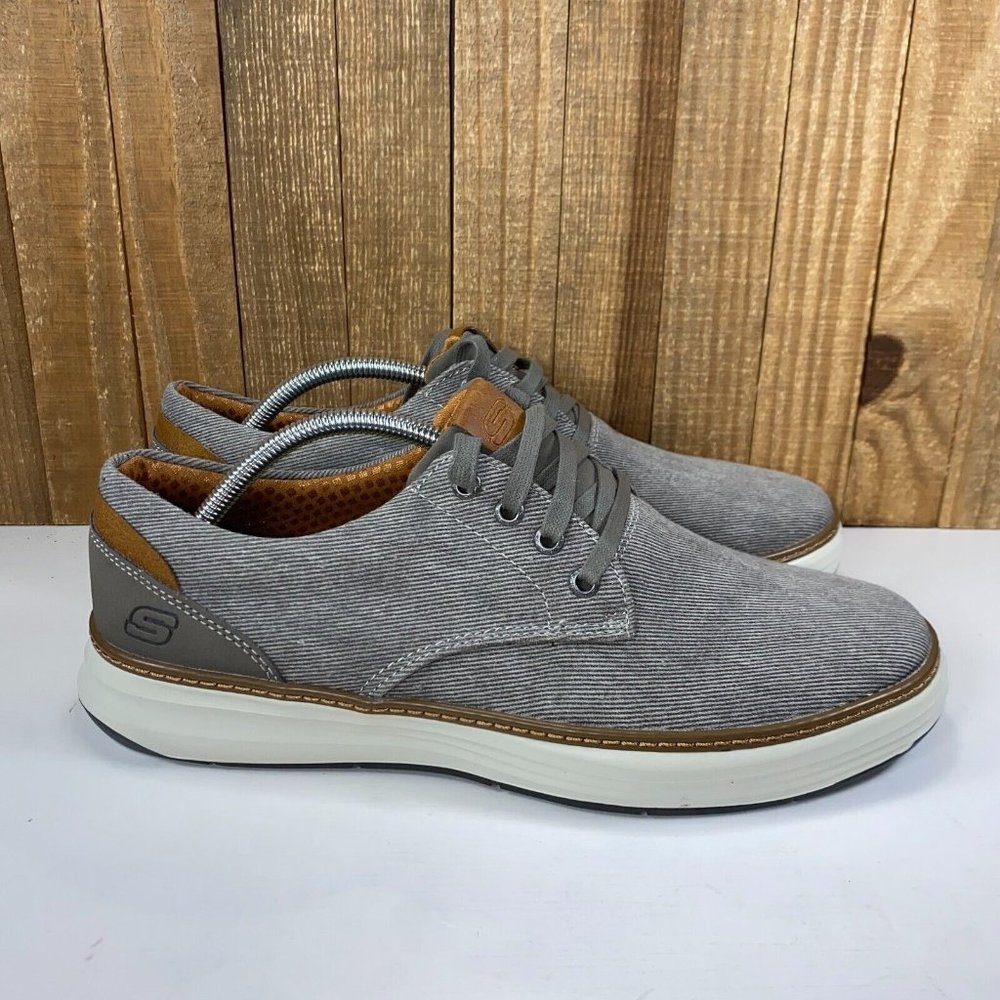 Skechers Moreno Ederson Mens 10 Wide Gray Memory Foam Canvas Oxford Comort Shoes
